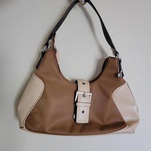 Espirit Two Tone Brown Tan Beige Baguette Buckle Detail Shoulder Bag
